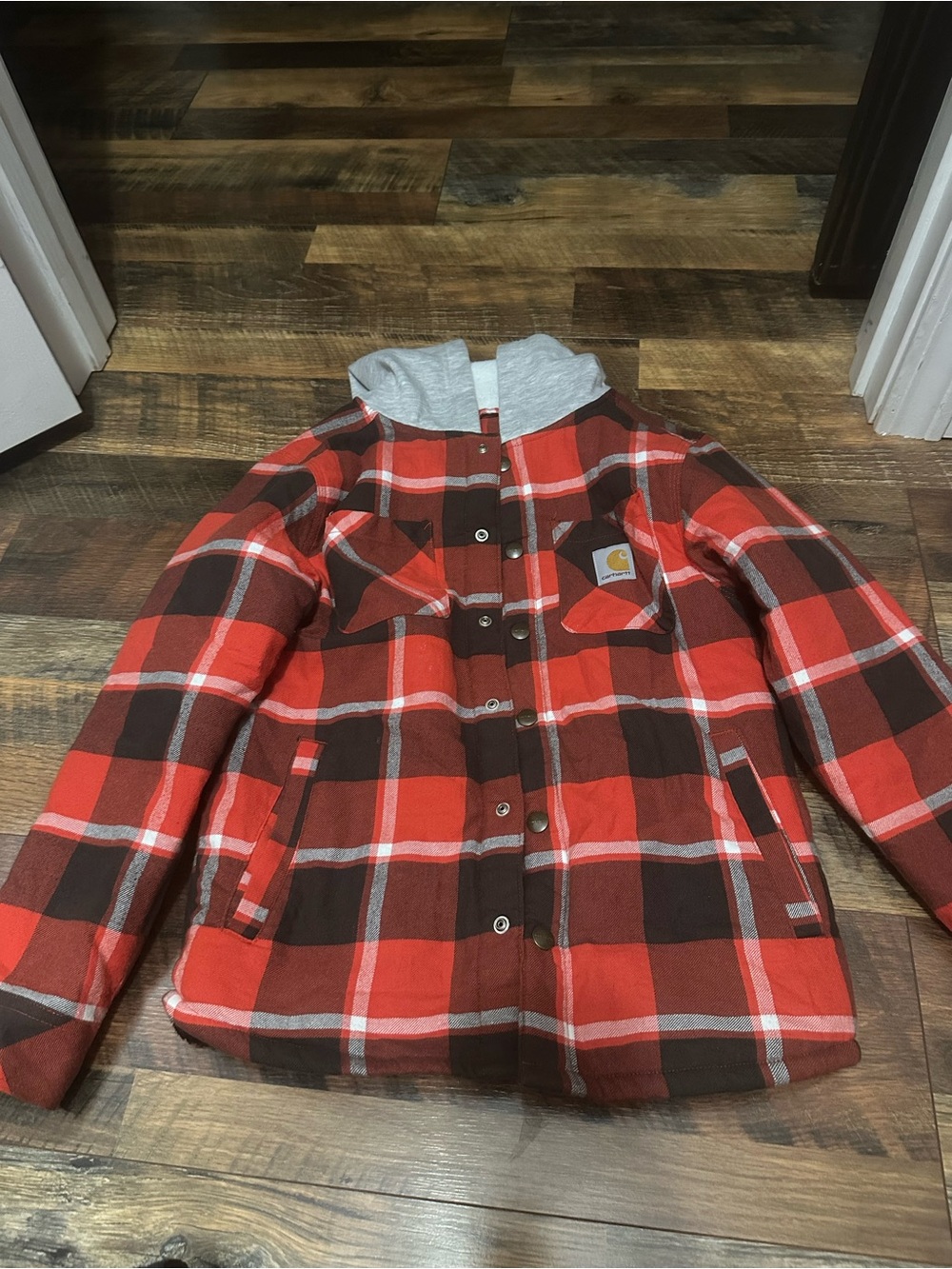 Carhartt Red & Brown Plaid Lined Hooded Jacket
